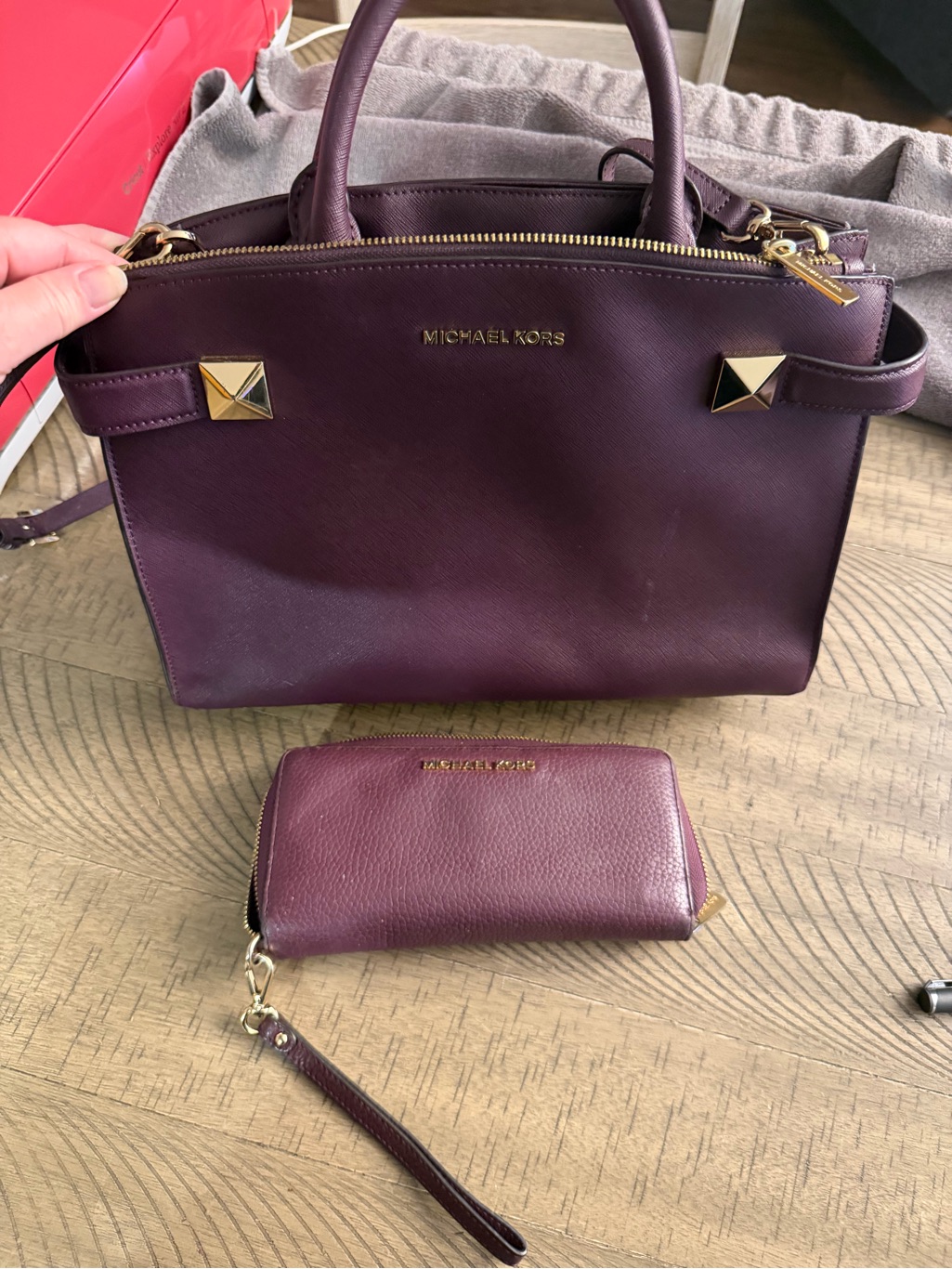 Michael Kors Deep Plum Saffiano Satchel With Matching Wristlet